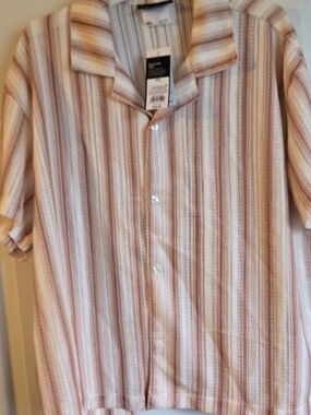 Original Use Men's Short Sleeve Stripe Button-Down Shirt in Cream & Tan